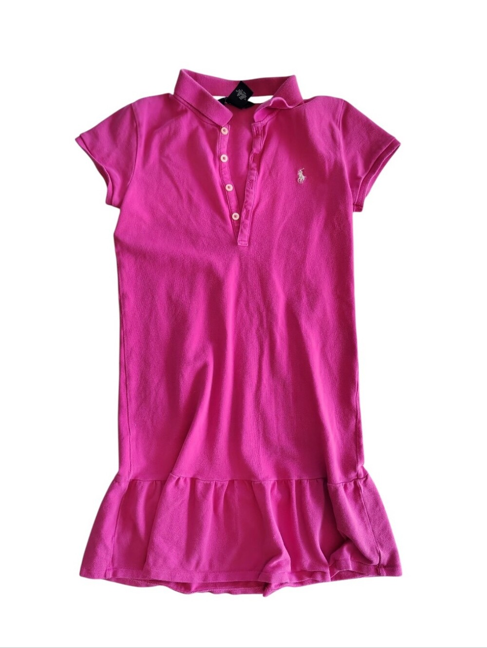 Vintage Ralph Lauren Barbie Pink Preppy Button Polo Ruffled Dress Size Small